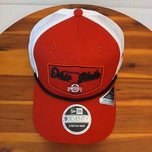 Ohio State Buckeyes Hat Cap New Era 9SEVENTY Stretch-Snap Trucker Red Rope Mesh